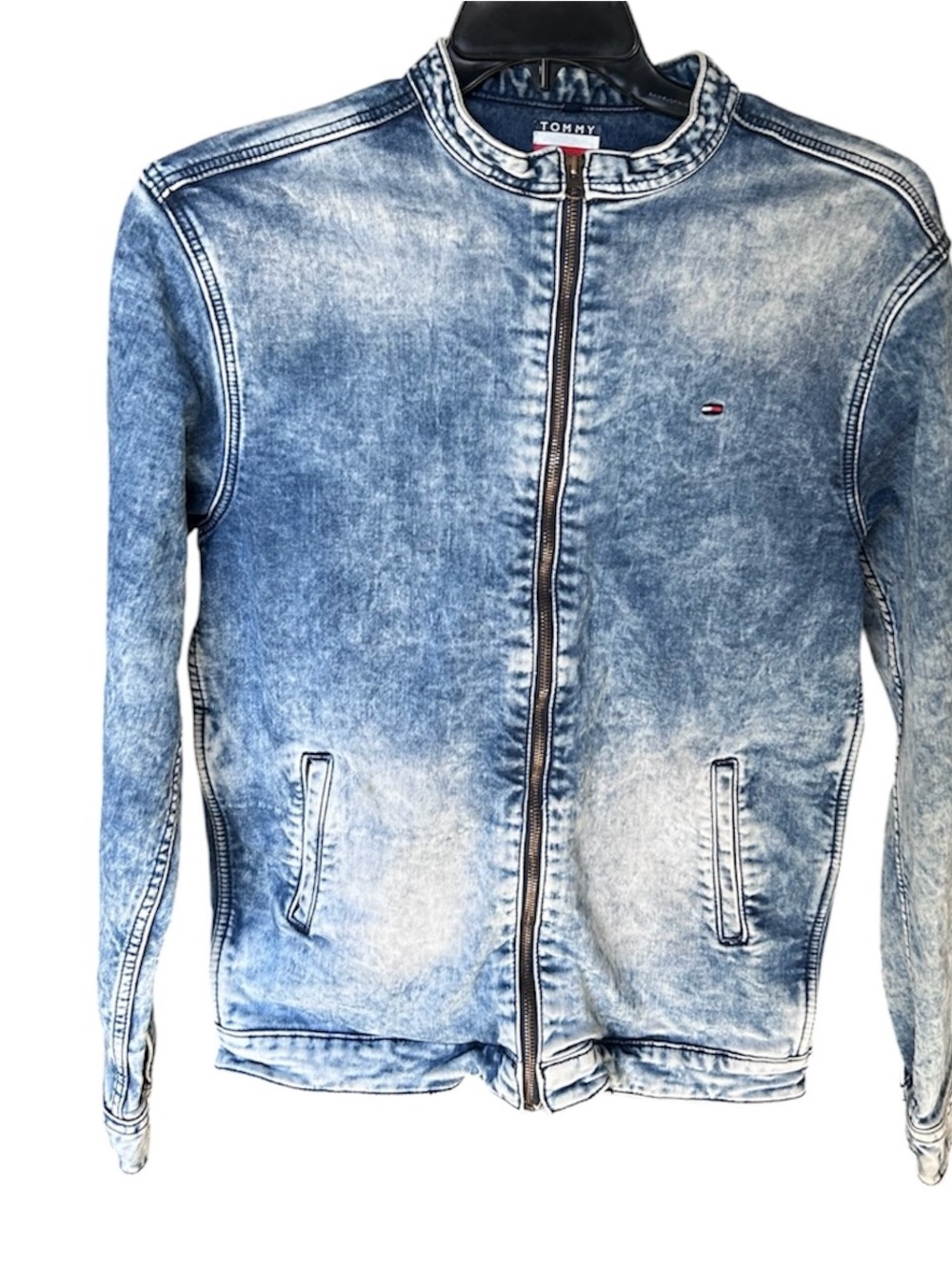 Tommy Hilfiger Washed Light Blue Denim Bomber Jacket